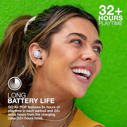 JLab, Go Air Pop, True Wireless Earbuds, Bluetooth 5.1, Dual Connect, IPX4, EQ3 Sound Settings, Lilac | In-Ear Headphones, Bluetooth, Wireless Earbuds, Earbuds with Microphone, USB Charging Box, Dual Connect, EQ3 Sound - color: Lilac