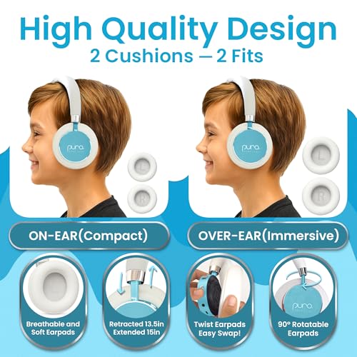 Puro Sound Labs BT2200 Plus Volume Limited Headphones for Kids, Bluetooth, Studio-Grade Audio, Over-Ear & Comfy Design, 20-Hr Battery Life, Easy to Connect Wireless Headphones for Kids, Purple & Teal