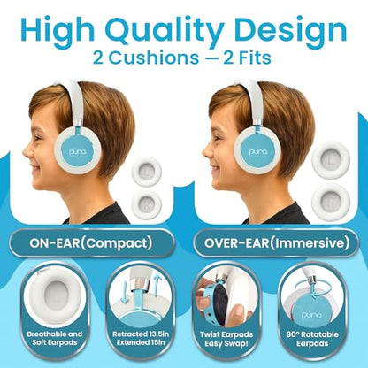 Puro Sound Labs BT2200 Plus Volume Limited Headphones for Kids, Bluetooth, Studio-Grade Audio, Over-Ear & Comfy Design, 20-Hr Battery Life, Easy to Connect Wireless Headphones for Kids, Purple & Teal