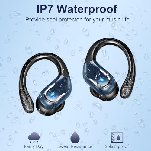Wireless Earbud, Bluetooth 5.4 Headphones IP7 Waterproof Sport, 75Hrs Running Wireless Earphones with ENC Noise Canceling Mic, Deep Bass Over Ear bud with Earhooks for Android, iOS, Workout, Gym, Blue - color: Blue
