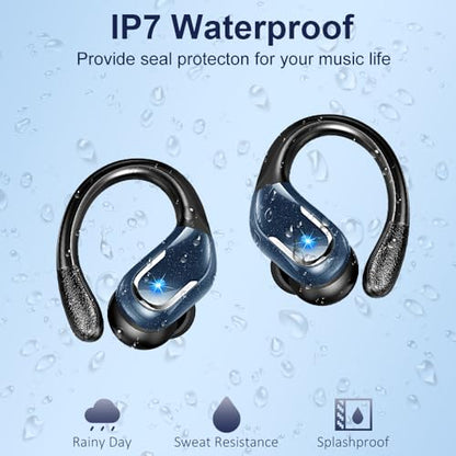 Wireless Earbud, Bluetooth 5.4 Headphones IP7 Waterproof Sport, 75Hrs Running Wireless Earphones with ENC Noise Canceling Mic, Deep Bass Over Ear bud with Earhooks for Android, iOS, Workout, Gym, Blue - color: Blue