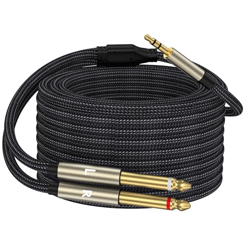 3.5mm 1/8 TRS to Dual 6.35mm 1/4 TS Mono Breakout Cable Y Splitter Stereo Cord Adapter Compatible with iPhone, iPod, Computer Sound Card, CD Player, Multimedia Speaker, Home Stereo System-20FT - size: 20FT