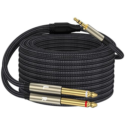 3.5mm 1/8 TRS to Dual 6.35mm 1/4 TS Mono Breakout Cable Y Splitter Stereo Cord Adapter Compatible with iPhone, iPod, Computer Sound Card, CD Player, Multimedia Speaker, Home Stereo System-20FT - size: 20FT