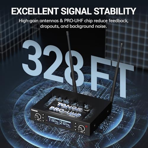 TONOR Rechargeable Wireless Microphone System, Dual Metal Handheld Cordless Mic with Box Receiver, 2x100 UHF Professional Dynamic Mic for Karaoke, Church, Singing, Wedding, DJ, 100 m/328ft, TW750 - style: Box Receiver