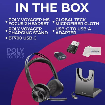 Poly Plantronics Voyager Focus 2 UC, Stereo Bluetooth Headset with Charging Stand, USB C, with USB C to USB A Adapter, Compatible with Teams, Zoom, Connects to Laptop,PC/Mac, Smartphone - GTW Cloth - color: Stand-USB C, style: Focus 2-UC