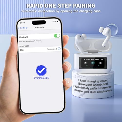 Wireless Earbuds, Blue-tooth Headphones with Smart Touch Screen LED Display, ANC Noise Canceling Earbuds with 48Hrs Playtime,Waterproof Sports Blue-tooth Headphones for iPhone 17/16/15/14/iPad/Android