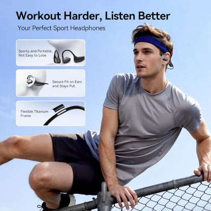 Open Ear Headphones, Running Earbuds Wireless Bluetooth 5.3, Air Conduction Headphones with Mic, Premium Sound, 12H Playtime, Lightweight Earphones for Sports