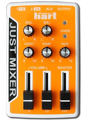 JUST MIXER Audio/DJ Mixer - Battery/USB Powered Portable Pocket Audio Mixer w/ 3 Stereo Channels (3.5mm) Plus On/Off Switch (Orange) - color: Orange