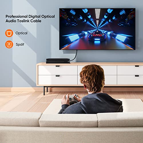 CableCreation Toslink Digital Optical Audio Fiber Optic Cable, 10FT, Thin | Gold Plated S/PDIF Cord, for Home Theater, Sound Bar, TV, PS4, Xbox, DVD/CD Player, Game Console and More, Black - size: 10 Feet
