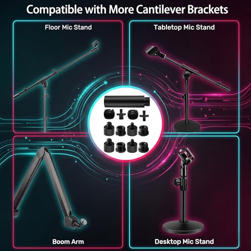 13 PCS Microphone Mount Mic Stand Adapter Parts Set - 3" Extension Tube, Aluminum Alloy 3/8 to 5/8, 1/4 to 5/8 Threaded Screw for Tripod Adapter, Shock Mount, Boom Arm, Projector, Black Anodized