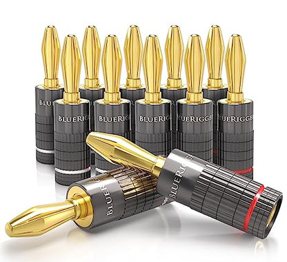 BlueRigger Banana Plugs 6 Pairs / 12 pcs (Closed Dual Screw) - 12 Pack Gold Plated Speaker Plugs Connector for Speaker Wire, Amplifier, Receiver, Banana Wall Plate, Home Theater - size: 6 Pairs