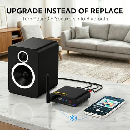 YMOO Bluetooth Music Receiver HiFi Audio Adapter with Audiophile DAC | Long Range Bluetooth Stereo Receiver, aptX HD, Optical Coaxial RCA Outputs for Home Stereo, AV Receiver or Amplifier