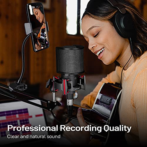 Condenser Microphone XLR,Professional Studio Recording Microphone for Computer PC,Cardioid Podcast Mic Kit with Boom Arm,Gaming Microphone for Streaming,ASMR,Singing,Voice Over,Vocal,YouTube,Zoom | 48V power required.XLR podcast mic for vocals, voiceovers