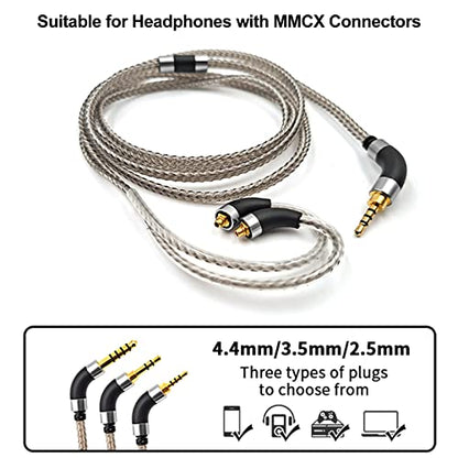 Earphone Cable MMCX Cable Silver Plated High Purity Monocrystalline Copper Fits for Final Audio E4000/E5000/B1/B2/B3/A8000/Make1/Make2/Make3 IEM Cable with 3.5mm Plug