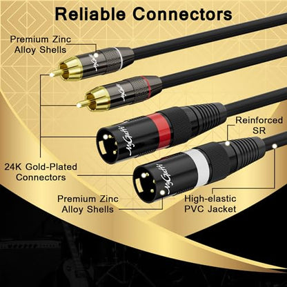 Dual XLR to 2 RCA Stereo Audio Cable 75 FT, Unbalanced 2 XLR to 2 RCA Male Interconnect Cable,【Zinc Alloy Shell, OFC, Gold-Plated Plug】for Home Theater, Microphone, Speaker, Amplifiers, HiFi Systems - size: 75FT