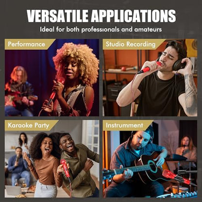 Dynamic Microphone - Professional Vocal Microphone for Singing - Premium Handheld Wired Mic with 16ft XLR to 1/4" Audio Cable - Microfono for Speaker, Mixer, Amplifier & Karaoke Machine - color: A-Red