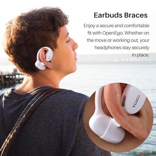 TOZO OpenEgo Open Ear Earbuds 80H Bluetooth 5.3 Headphones Sport Earbuds | Open Ear Structure with Earhooks, 32 EQ Modes, Digital LED Display,HD Clear Calls, Comfort Wear For Running, Travel, Office - color: Snow White