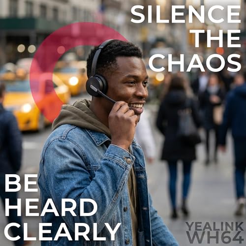 Yealink WH64 Wireless DECT Headset & Bluetooth MS Mono, Teams & Zoom Compatible, Acoustic Shield 2.0, 3-Mic Noise Cancellation, All-Day Comfort, Plug & Play for PC, Phone & UC Platforms, Long Battery - style: WH64 Mono-MS