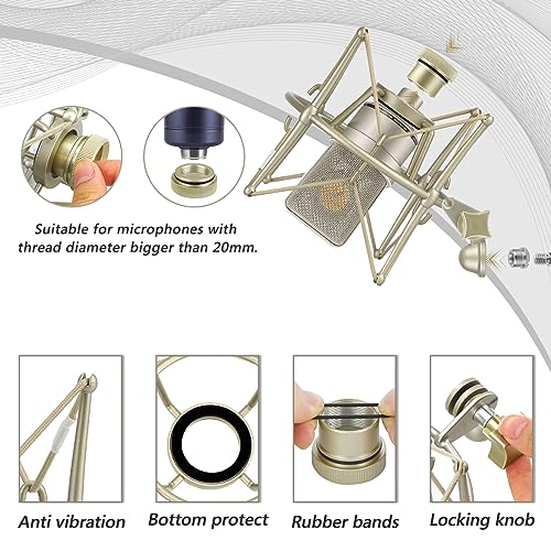 Geekria for Creators Microphone Shock Mount Compatible with Neumann TLM 103, TLM 102, U 87 Ai, TLM 67 Mic Anti-Vibration Suspension Adapter Clamp Mic Holder Clip (Champagne / Metal)