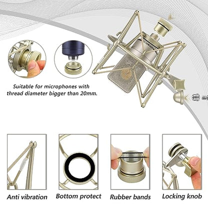 Geekria for Creators Microphone Shock Mount Compatible with Neumann TLM 103, TLM 102, U 87 Ai, TLM 67 Mic Anti-Vibration Suspension Adapter Clamp Mic Holder Clip (Champagne / Metal)