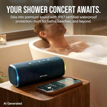 Bluetooth Shower Speaker, IPX7 Waterproof Pool Speaker | Interactive Tap-to-Play Drum Beats, 25H Playtime, LED Lights, Built-in Mic for Hands-Free Calls in Bathroom, Blue - color: Blue