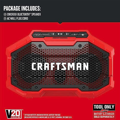 CRAFTSMAN V20 Wireless Portable Bluetooth Speaker, Tool Only (CMCR001B), Red