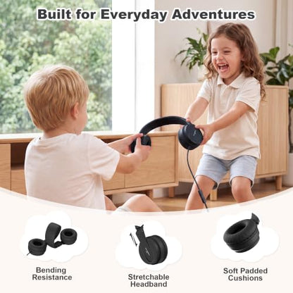 AILIHEN I35 Kids Headphones for School with Mic, 93dB Volume Limited, Black | Wired On Ear Headphones for Boys Girls, Foldable Lightweight Headphone for Classroom Learning & Entertainment Travel Computer - color: Jet Black
