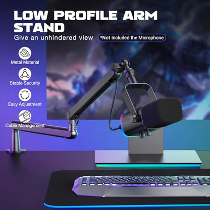 FIFINE BM88 Low Profile Microphone Boom Arm Stand for Gaming Streaming | Adjustable Stick Stand, Desk Mount Clamp, Cable Management, Screw Adapter, for Podcast Streaming Gaming - color: Black