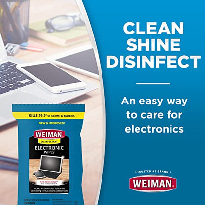 Weiman Electronic Disinfecting Wipes- 2 Pack - Safely Clean Your Laptop, Computer, TV, Screen Equipment-Electronic Cleaner Wipes-15 Count