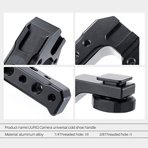 UURig R005 Camera Hot Shoe Top Handle Grip, Universal Video Stabilizing Rig W 3 Cold Shoe Adapters for Sony A7III to Mount Microphone, LED Light, Monitor, Easy Low Angle Shots Metal