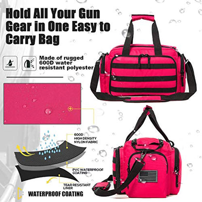 Range Bag | Gun Range Duffle Bag for Handguns and Ammo,USA Flag Patch Included. - color: Pink