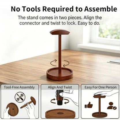 Headphone Stand Nature Wood Headset Hanger Mount Hook Gaming Holder Desktop Earphone Artful Functional Stand for All Headsets with Solid Wooden Base - style: Walnut Storage Base