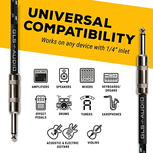 Instrument Cable - 1/4 Inch TS to 1/4 Inch Instrument Cable for Bass/Electric Guitar- Black/Grey Braided Tweed, 10 Ft - color: Black/Grey, size: 10ft