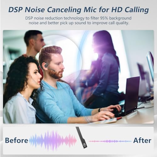 Bluetooth Headset, Open Ear Headphones with Removable Microphone | Noise Cancelling Wireless Headset for Phones Laptop Computer, 12 Hours PC Headsets for Office Meeting Working Driving Running