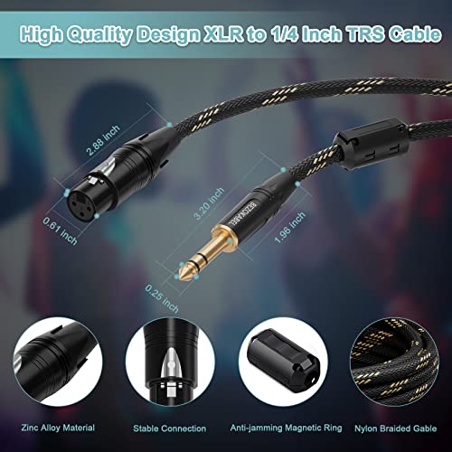 XLR to 1/4 Inch (6.35mm) TRS Cable, BEZOKABLE Balanced XLR Female to 1/4 | 6FT 1Pack, Quarter Inch to Microphone Cable Nylon Braided Cable, Gold-Plated Connectors - size: 6ft 1pack, style: XLR Female to 6.35