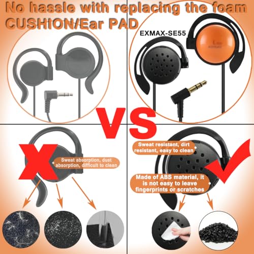 EXMAX SE-55 Foamless Single Side Earphone 3.5mm Ear Hook Big Speaker for EXD-101 ELGT-470 Wireless Tour Guide System Receiver Touring Groups Laptop MP3/4 Tablet PC Skype Switch(Left-Side Earphone)