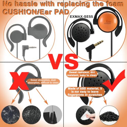 EXMAX SE-55 Foamless Single Side Earphone 3.5mm Ear Hook Big Speaker for EXD-101 ELGT-470 Wireless Tour Guide System Receiver Touring Groups Laptop MP3/4 Tablet PC Skype Switch(Left-Side Earphone)