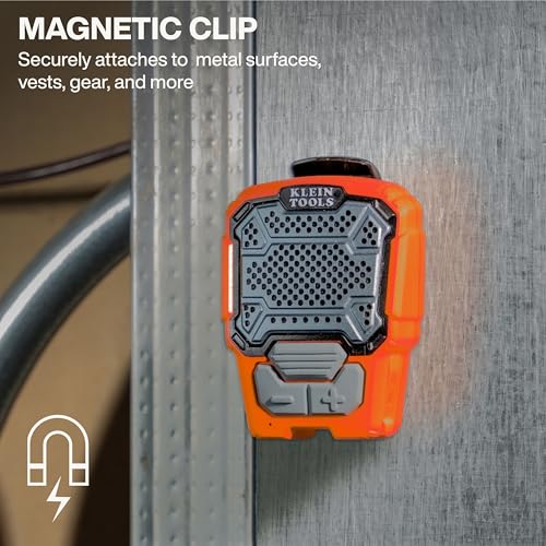 KLEIN TOOLS AEPWS1 Wearable Bluetooth Speaker, Built-in Mic for Hands-Free Music and Calls, Portable, Waterproof IP67, Magnetic and Clip-On Jobsite Mini Speaker