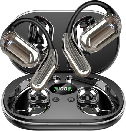 Open Ear Earbuds Bluetooth Headphones 60Hrs Playtime Wireless Ear Buds with Earhooks IPX7 Waterproof Touch Control Earphones Sport Headsets Bluetooth 5.4 Headsets for Workout Running Black