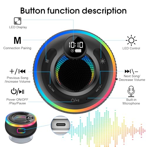 Portable Bluetooth Shower Speaker with Lights, Bluetooth 5.3, Small Wireless Speaker for Outdoor, Blue - color: Blue