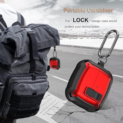 Galaxy Buds 3 Pro/3/3 FE Case Cover with Secure Lock Clip, Shockproof Samsung Galaxy Buds3/3 Pro 2024/3 FE 2025 Protective Hard Cover Shell with Carabiner&Cleaner kit for Men Women, Black/Red - color: Black/Red