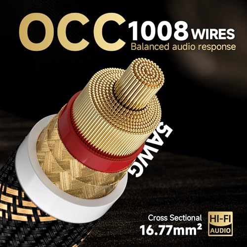 TODN 6.5ft 99.9999% OCC Speaker Cable with Banana Plugs and Spade Plugs | Aluminum Foil Shielding, 24K Gold-Plated Plugs, Pure Copper Shells, Nylon Braided, for Speakers Home Theater Amplifier Stereo - color: Speaker Cable Max, size: 2m