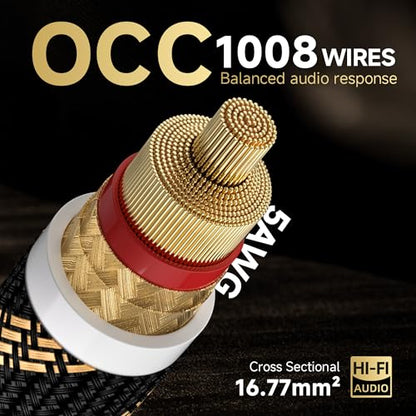TODN 4.9ft 99.9999% OCC Speaker Cable with Banana Plugs and Spade Plugs | Aluminum Foil Shielding, 24K Gold-Plated Plugs, Pure Copper Shells, Nylon Braided, for Speakers Home Theater Amplifier Stereo - color: Speaker Cable Max, size: 1.5m