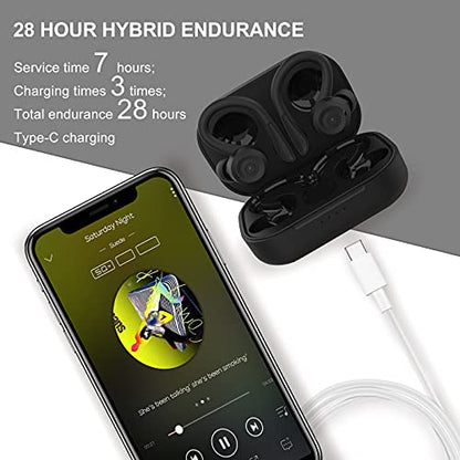 Loluka Over Ear Wireless Bluetooth Earbuds with Ear Hooks - Waterproof, Small, Noise Cancelling Headset for Workout, Sport, Gym - color: Black