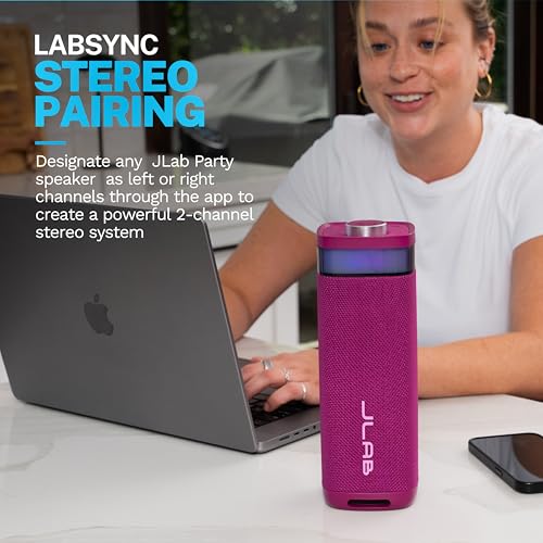 JLab, JBuds Party, Portable Bluetooth Speaker, Waterproof Outdoor Speaker, RGB Lighting, Multi-Speaker Connect, Mulberry - color: Mulberry