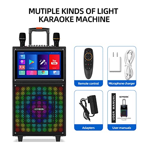 Karaoke Machine with Lyrics Display Screen for Adults, 15" Tablet | Bluetooth Speaker with 2 Rechargeable UHF Mics, 1000W Peak Power, DJ Lights, Portable Karaoke System for Any Occasion - color: Black