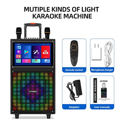 Karaoke Machine with Lyrics Display Screen for Adults, 15" Tablet | Bluetooth Speaker with 2 Rechargeable UHF Mics, 1000W Peak Power, DJ Lights, Portable Karaoke System for Any Occasion - color: Black