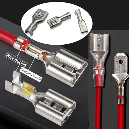 Feggizuli 540pcs 2.8mm 4.8mm 6.3mm Male and Female Spade Connectors Kit with Insulating Sleeve, Crimp Terminals Electrical Connectors, Electrical Terminals for Electrical Wiring