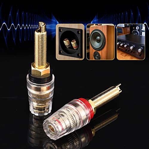 Facmogu 4PCS Black & Red Heavy Duty 5-Way Binding Post Banana Jacks 4mm, 24K Gold Plated Sold Brass Insulated Binding Post Banana Plugs, Speaker Amplifier Bindling Post Terminals - Long - size: Large-Long