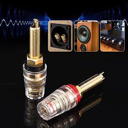 Facmogu 4PCS Black & Red Heavy Duty 5-Way Binding Post Banana Jacks 4mm, 24K Gold Plated Sold Brass Insulated Binding Post Banana Plugs, Speaker Amplifier Bindling Post Terminals - Long - size: Large-Long